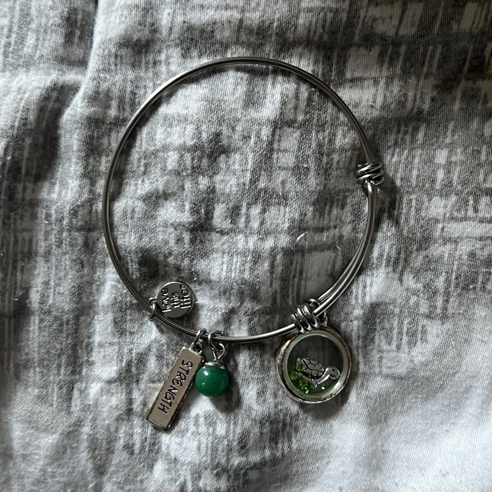 Silver love this life strength turtle bracelet